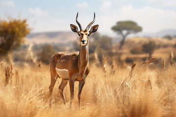 Generative AI Image of Impala Bull Animal Standing in the African Savanna - obrazy, fototapety, plakaty