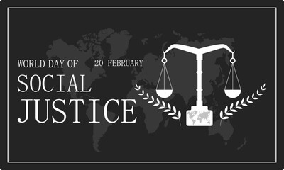 World Day of Social Justice celebrated every year of 20th February, Vector banner, flyer, poster and social medial template design.