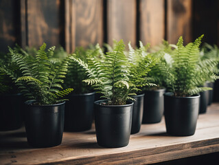 A row of fern plant in a vase.
