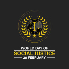 World Day of Social Justice celebrated every year of 20th February, Vector banner, flyer, poster and social medial template design.