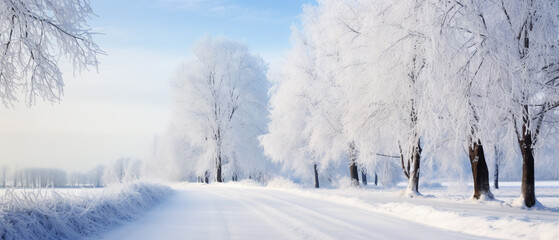 Panaromic view of winter landscape.