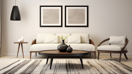 Naklejka premium Warm and modern living room Interior composition with natural elements