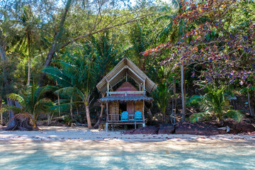 Koh Wai Island Trat Thailand near Koh Chang with a wooden bamboo hut bungalow on the beach