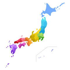 日本地図　地方別　県別　北方領土（フリーハンド）