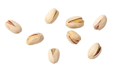 Fresh pistachios isolated on white background. Macro