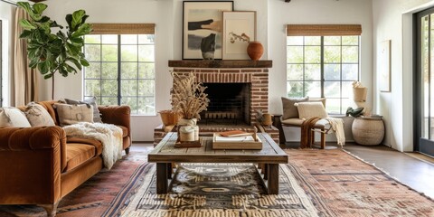 Cozy Living Room with Fireplace and Vintage Decor