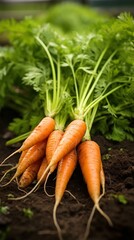 Fresh carrots pulled from the garden soil