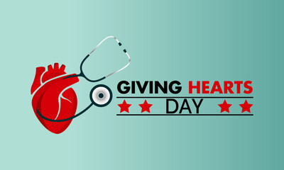 Giving Hearts Day celebrated every year on February 8. Vector banner, flyer, poster and social medial template design.