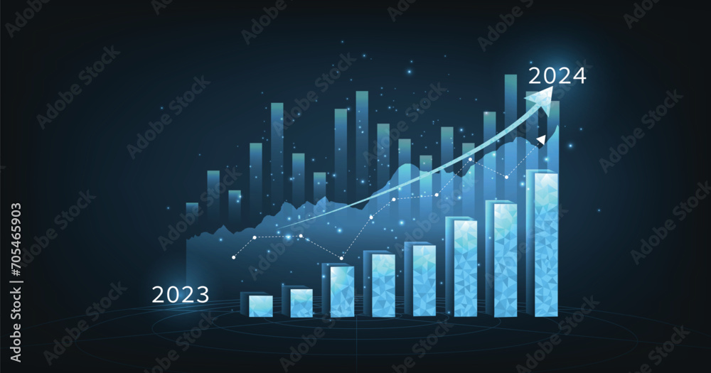 Poster business target and finance in 2024. business chart with rising and uptrend line graph.trading stock