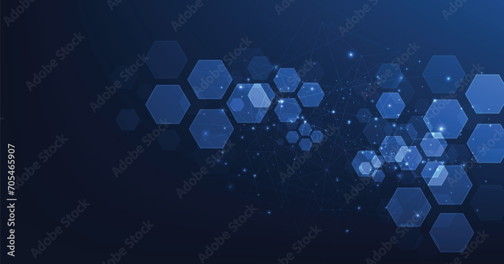 Leinwandbilder vector hexagon technology background. abstract hexagons background with lines and dots. design for s