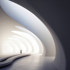 Futuristic White Interior Space with a Solitary Person
