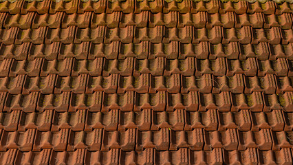 old ceramic roof tiles close-up