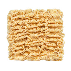 Raw instant noodles on white background