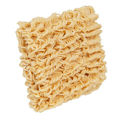 Raw instant noodles on white background
