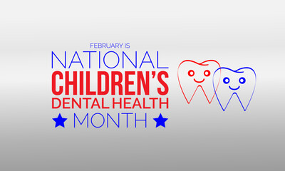 National Children’s Dental Health Month observed every year in month of february. Vector health banner, flyer, poster and social medial template design.