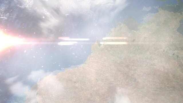 Zoom in from space and focus on Broome, Australia. 3D Animation. Background for travel intro. Elements of this image furnished by NASA.