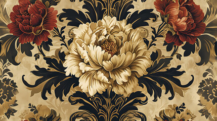 Damask Peony - obrazy, fototapety, plakaty