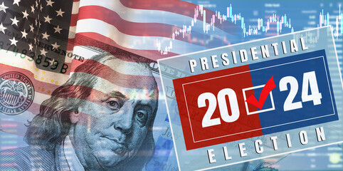 Closeup dollar on the background of a chart. U.S. economy and presidential election. 3d illustration