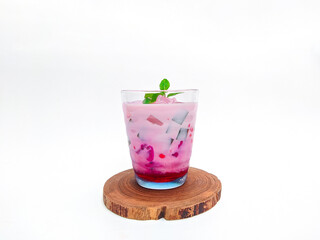 Isolated on white background. A typical Bandung drink consisting of jelly, milk, syrup and pearls