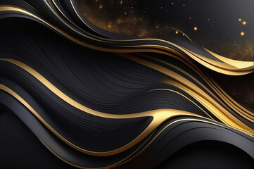 abstract curve black and gold background -Generative AI