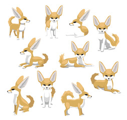 Fennec Fox Poses Cute Cartoon Vector Illustration