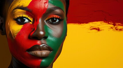 An African American Figure Against a Background of Red, Yellow, and Green. South African Flag, Black History Month, African American Culture, and the Strength of Black People.