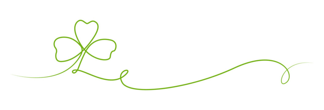 st patrick's day. line art clover vector sketch. outline shamrock. One continuous line drawing background, banner, illustration, simple design. Border frame isolated on transparent background.