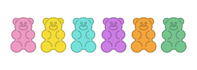 Colorful gummy jelly bears set. Vector cartoon illustration in white background
