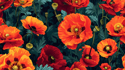 Obraz na płótnie Canvas Seamless Festive Poppies
