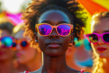 Group of people wearing sunglasses. diversity