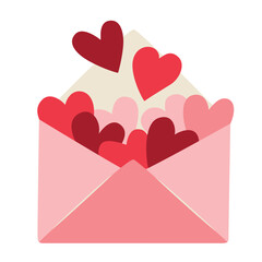 and Drawn of a valentines day Envelope Full of Hearts, Letter with Hearts, Mail of Love. Cartoon Element for Valentines Day, Wedding and Love Concept Vector Illustration.
