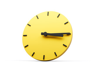 3d Simple Yellow Round Wall Clock 3:15 Three Fifteen Quarter Past Three 3d illustration