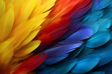 Colorful blue, yellow and red feathers of exotic parrot bird