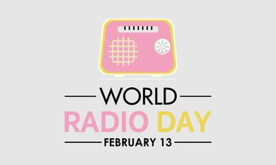 World Radio Day celebrated every year on 13th February. Vector banner, flyer, poster and social medial template design.