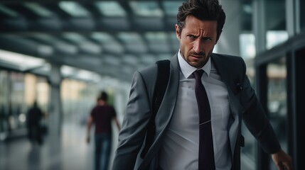 Fototapeta premium A man is walking with a sad expression 