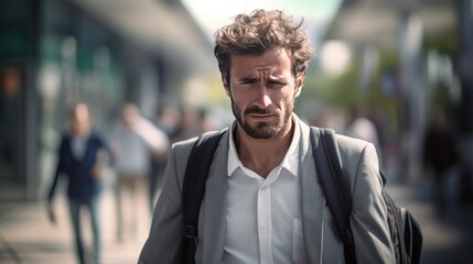 Naklejka premium A man is walking with a sad expression on his face because he lost his job. 