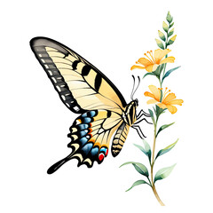 Watercolor Clipart Tiger Swallowtail Butterfly on Flower