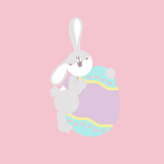 happy easter festival with animal pet bunny rabbit and egg, pastel color, flat vector illustration cartoon character