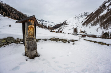 Church of Santo Spirito immersed in the snow of Val Aurina