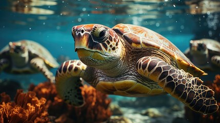 Fototapeta premium Turtle swimming underwater