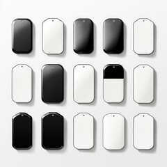 Collection of Black and White Stickers and Labels blank tags with different shapes on white background