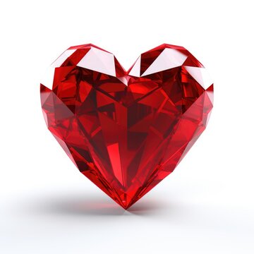 Red heart shaped diamond on isolate white background