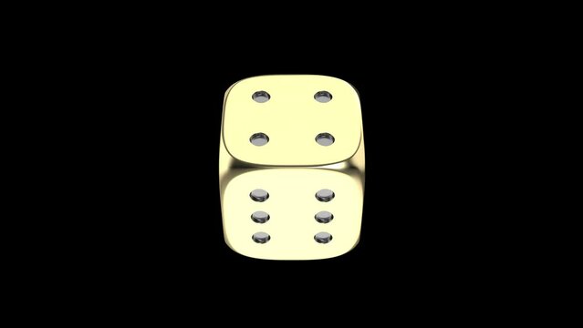 Spinning golden dice on black background