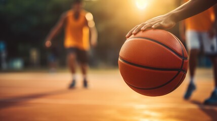 Naklejka premium Close up photo of playing basketball, AI generated Image