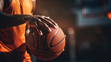 Close up photo of playing basketball, AI generated Image - obrazy, fototapety, plakaty