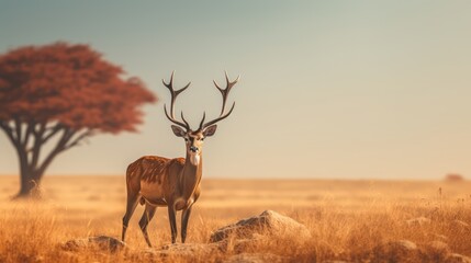 Fototapeta premium Deer in the savanna, AI generated Image
