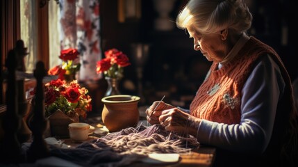 Grandma is knitting, AI generated Image