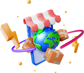 3D Planet Earth, Packaging Box in Smartphone