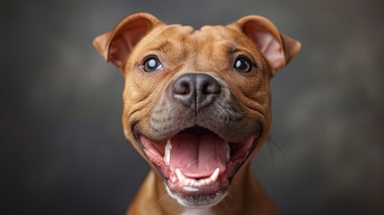 Studio Portrait Funny Excited Bull Terrier, Desktop Wallpaper Backgrounds, Background HD For Designer - obrazy, fototapety, plakaty