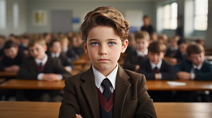 Children and education concept,Portrait of schoolboy looking bored 